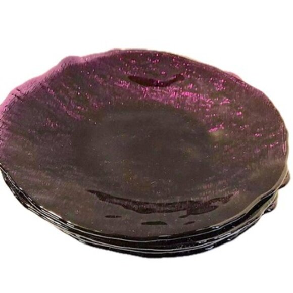4 Italian Textured Glass 10.5" Dinner Plates Beautiful Amethyst Art Glass NWT - Picture 3 of 6